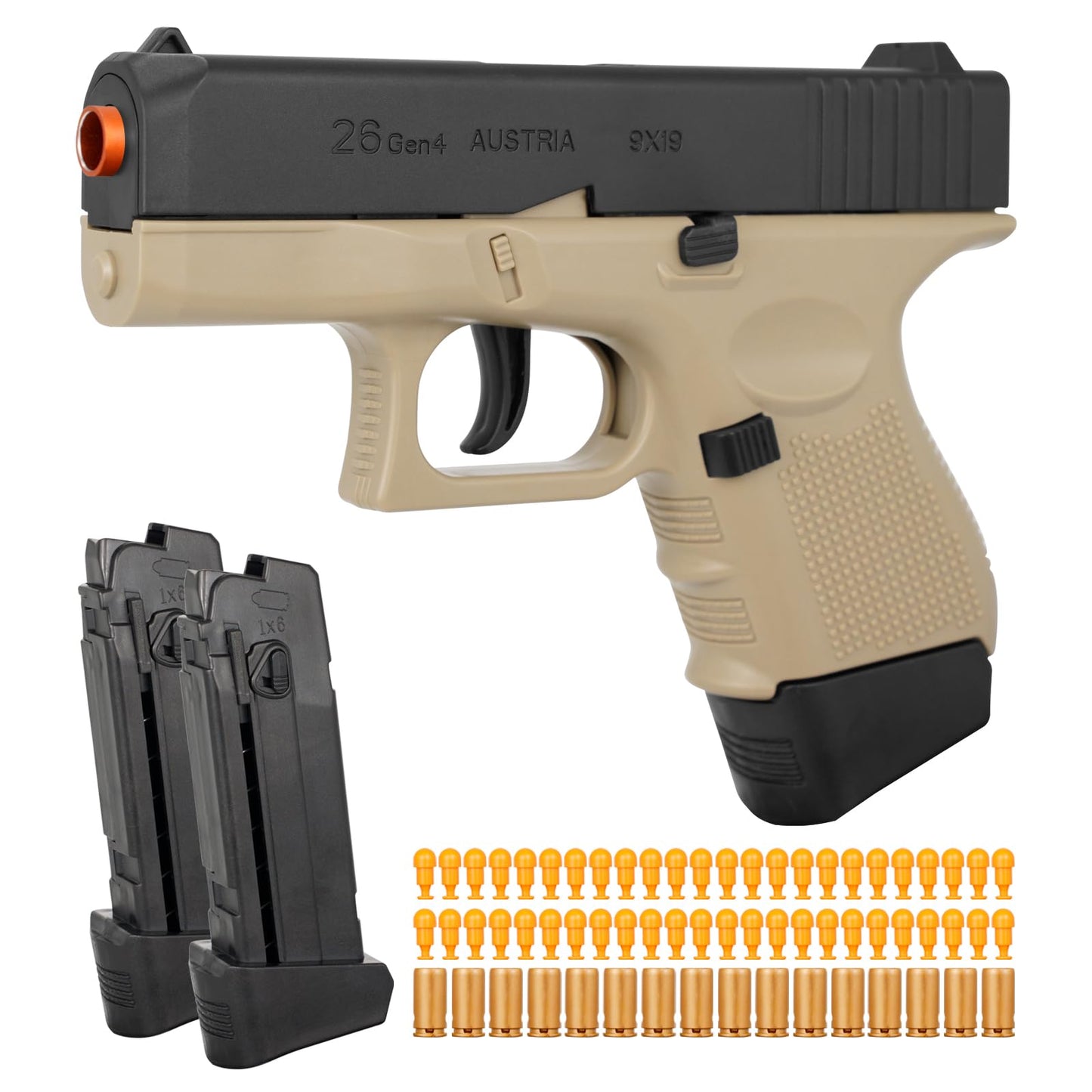 Toy Gun Soft Bullet Gun for Boys G26 Toy Gun Pistol Empty Shell Ejecting Toy Gun for Kids Shooting Game Educational Toy Gun Model Gift for Kids (Boys&Girls) Age 8+ (Sand Color)