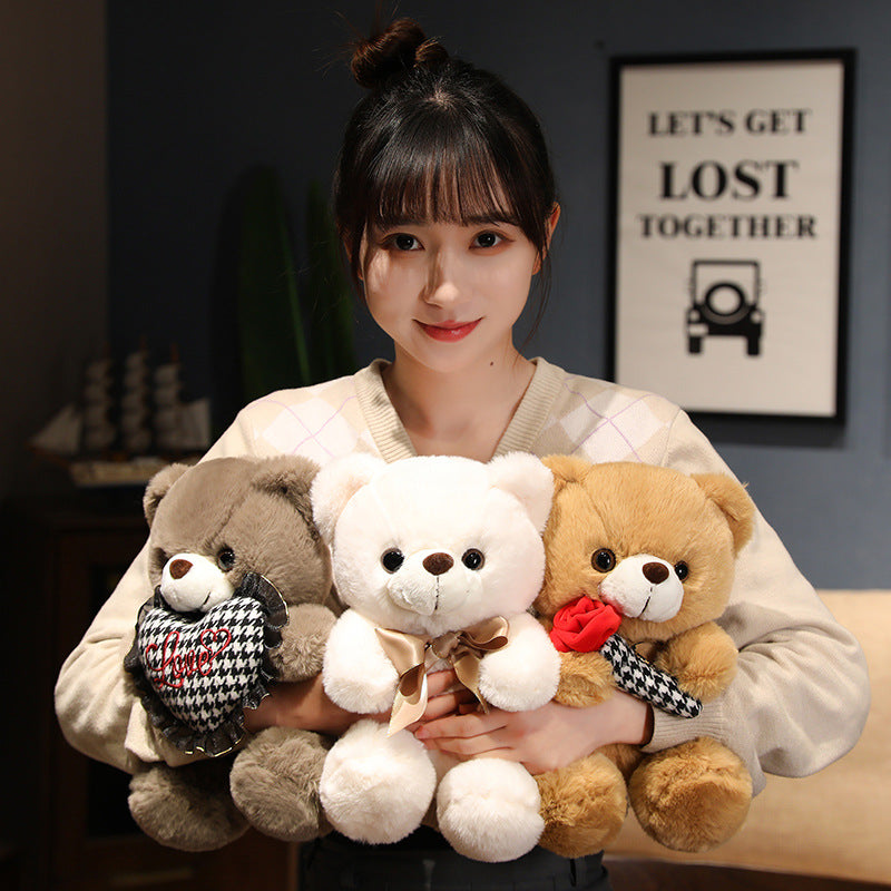 Knot Teddy Bear Plush Toy with Heart and Rose Design