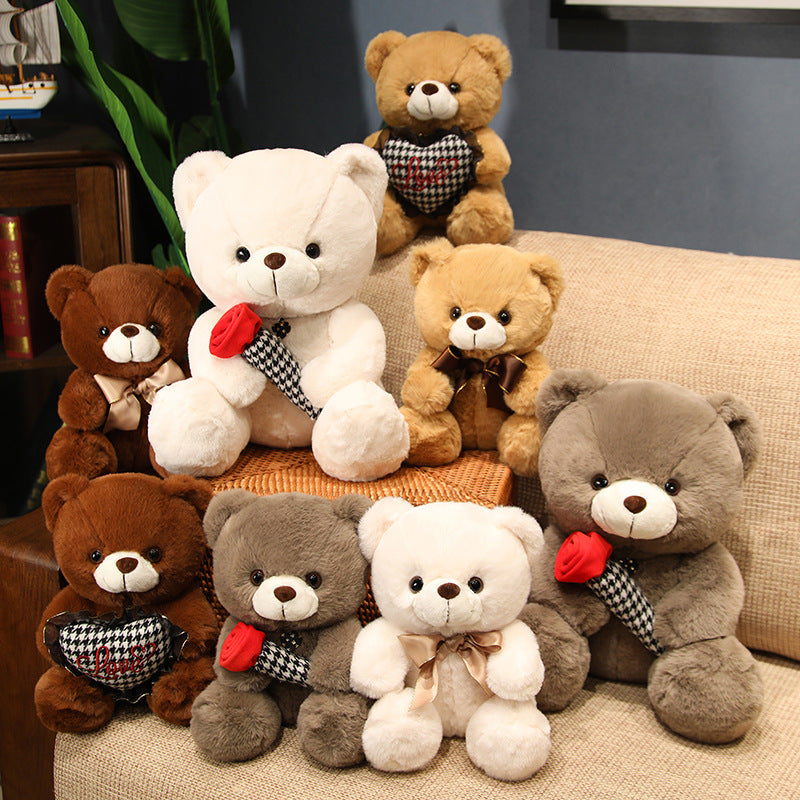 Knot Teddy Bear Plush Toy with Heart and Rose Design