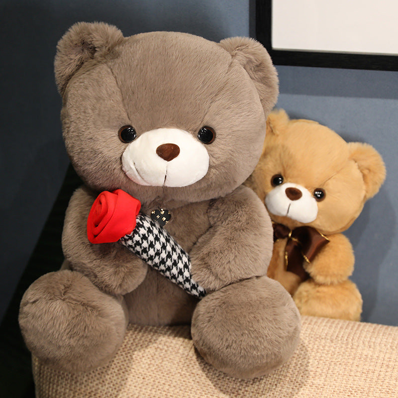 Knot Teddy Bear Plush Toy with Heart and Rose Design