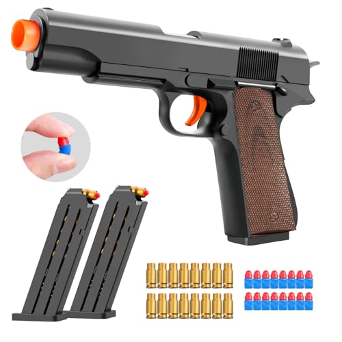 Look Real Toy Red Gun with Ejecting Soft BulletsPistol Toys Play EVA Foam Blaster Realistic Model Gun Soft Bullet Gift Gun with Ejection Shell Bullets Fake Gun Model Blasting (Brown)