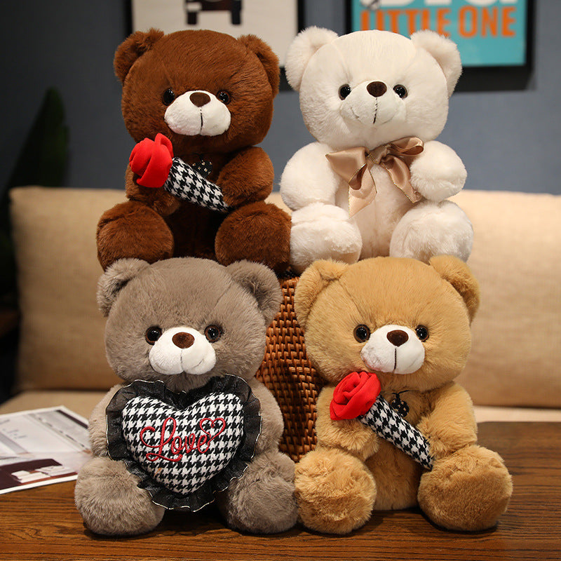 Knot Teddy Bear Plush Toy with Heart and Rose Design