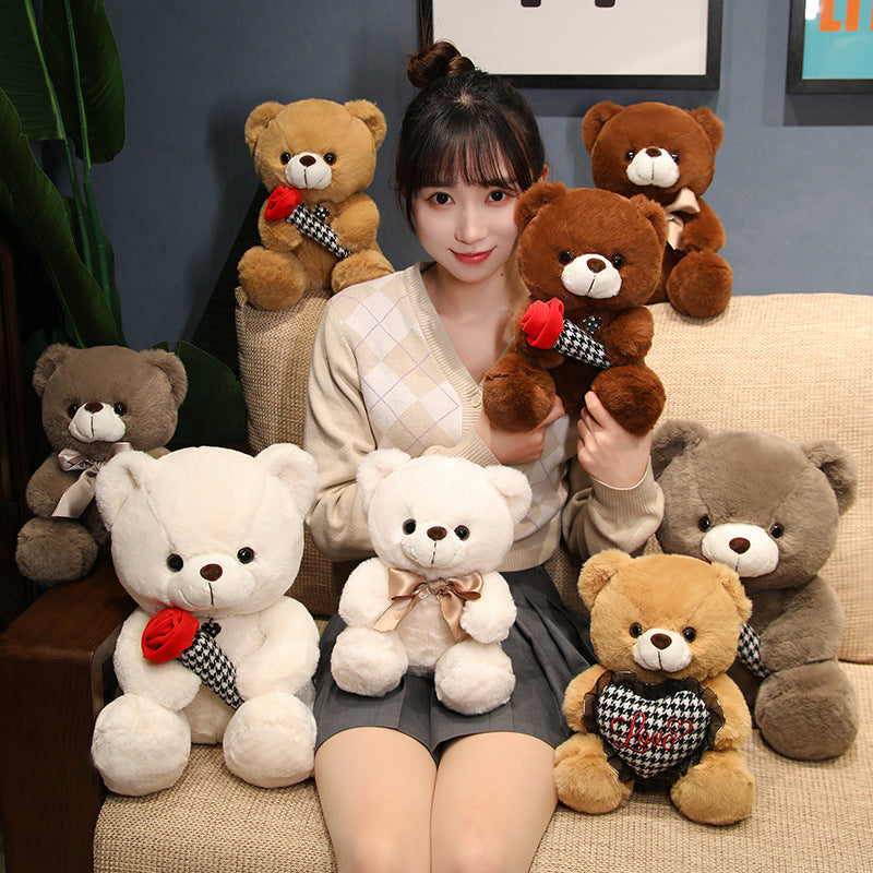 Knot Teddy Bear Plush Toy with Heart and Rose Design