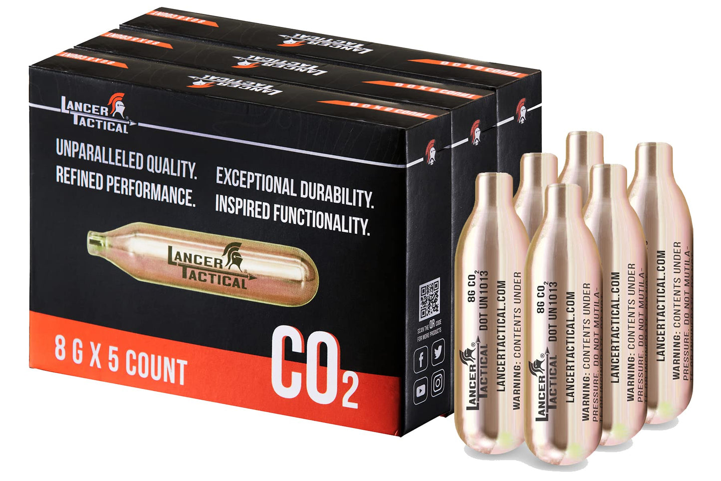 Lancer Tactical 8g CO2 Cylinder Cartridge Charger for Kitchen Use Pepper Gun Seltzer Water/Soda Chargers Airsoft Air Gun (5 Count -30 Count)