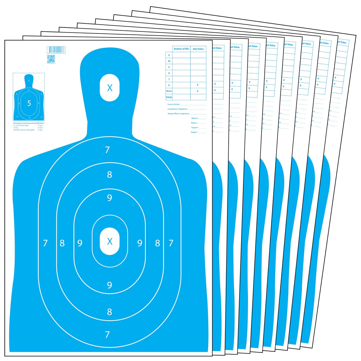 Freedom Gun Targets Blue Silhouette Paper Shooting Targets Gun Range Rifles Handguns Pistols BB Guns Competitons Trainings 50 Pack (23x35)