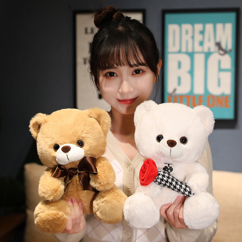 Knot Teddy Bear Plush Toy with Heart and Rose Design